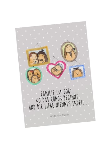 Mr. & Mrs. Panda Postkarte Igel Familie mit Spruch in Grau Pastell