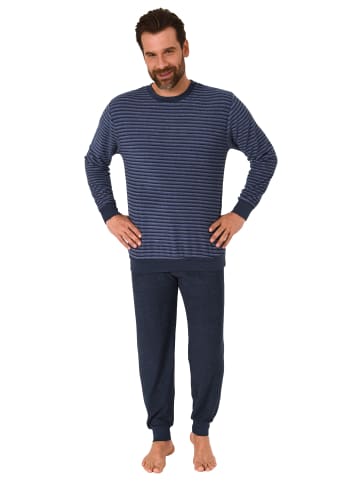 NORMANN Frottee Schlafanzug Bündchen Streifen - 67678 in blau