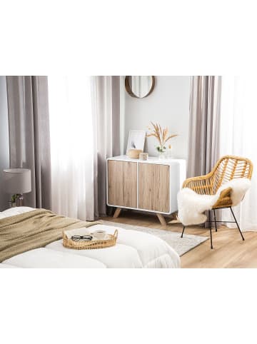 Beliani Sideboard MILO in Weiß/Braun - (W) 90 x (H) 76 x (L) 40 cm