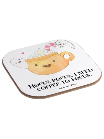 Mr. & Mrs. Panda Getränkeuntersetzer Kaffee Gespenst mit Spruch in Weiß