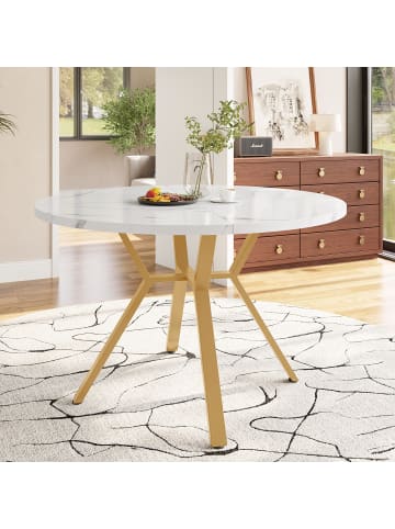 ABRIHOME Runder Esstisch in Gold mit Marmorplatte Durchmesser 100 cm  