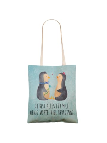 Mr. & Mrs. Panda Umhängetasche Pinguin Pärchen mit Spruch in Eisblau