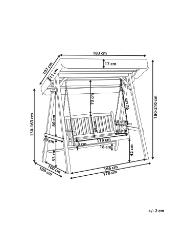 Beliani Gartenschaukel FIBBIALLA in Braun/Grau - (W) 183 x (H) 180 x (L) 109 cm