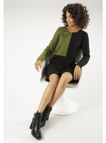 Aniston CASUAL Jerseykleid in schwarz-moosgrün