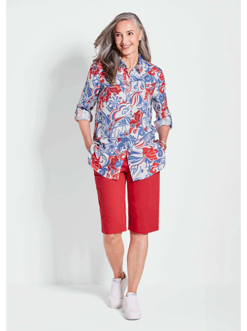 GOLDNER Hemdbluse mit floralem Muster und Hemdkragen in rot / blau / gemustert
