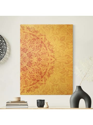 WALLART Leinwandbild Gold - Mandala Aquarell Ornament Halbkreis in Pink