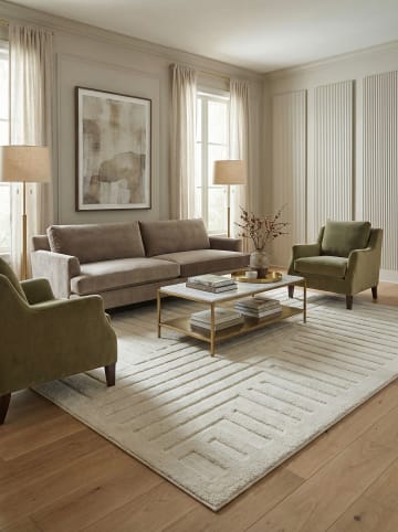 KADIMA DESIGN Teppich Strukturgewebe, geometrisches 3D-Design, Elfenbein, weich