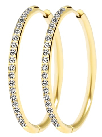 Adeliás Damen Ohrringe – Klappcreole aus Edelstahl mit Strass Steinchen in gold