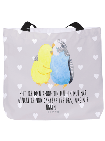 Mr. & Mrs. Panda Tasche Wellensittich Liebe mit Spruch in Grau Pastell