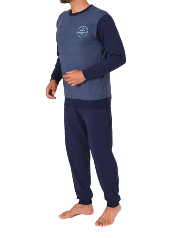 NORMANN Schlafanzug langarm Bündchen - 88823 in blau-mel.