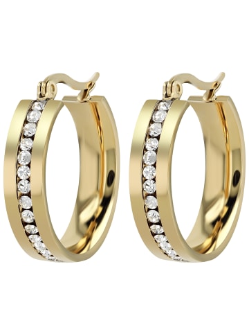 Adeliás Damen Ohrringe – Creole aus Edelstahl mit Strass Steinchen in gold