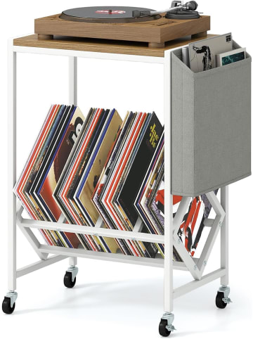 COSTWAY Plattenspieler Regal rollbar in Beige