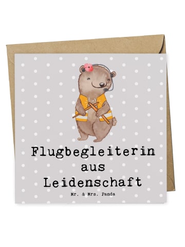 Mr. & Mrs. Panda Grußkarte Flugbegleiterin Leidenschaft mit Spruch in Grau Pastell