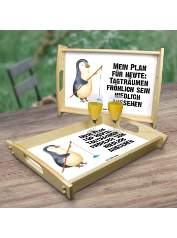 Mr. & Mrs. Panda Holztablett Pinguin Angler mit Spruch in Weiß
