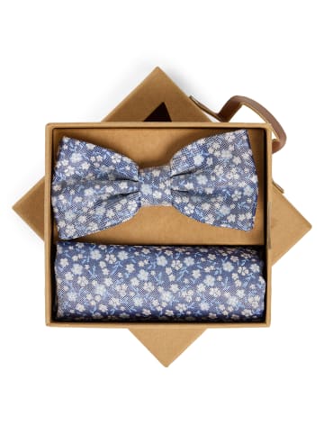 Finshley & Harding London Fliege und Einstecktuch in marine hellblau - 0001