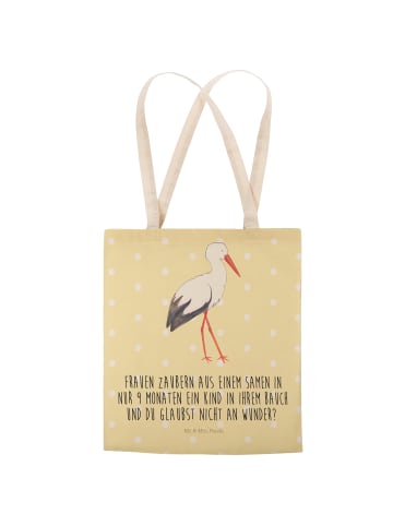 Mr. & Mrs. Panda Tragetasche Storch mit Spruch in Gelb Pastell