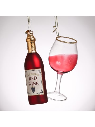 MARELIDA 2er Set Weihnachtsbaumschmuck ROTWEIN Flasche und Glas in rot