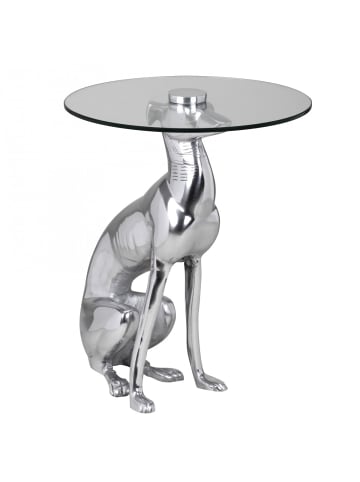KADIMA DESIGN Windhund Skulptur Deko Beistelltisch, Aluminium/Glas, handgefertigt