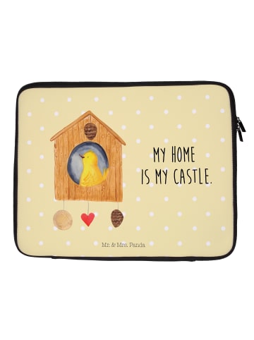 Mr. & Mrs. Panda Notebook Tasche Vogel Haus mit Spruch in Gelb Pastell