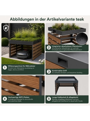 MCW XL Mähroboter-Garage mit Pflanzkasten Q70, Teak