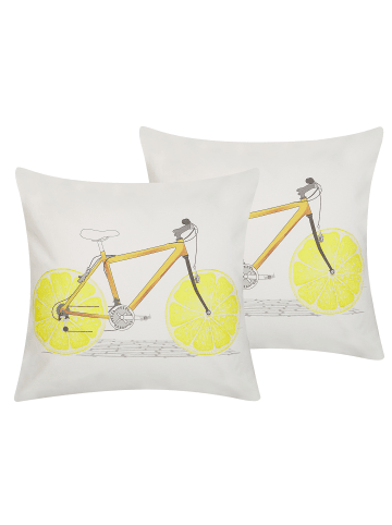 Beliani 2er-Set Dekokissen RUSCUS in Weiß/Braun/Grau