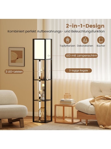 COSTWAY Stehlampe mit Regalen in Schwarz