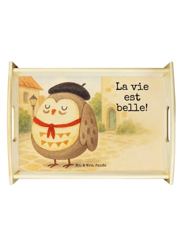 Mr. & Mrs. Panda Holztablett Eule Frankreich Design mit Spruch in Weiß