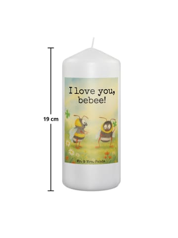 Mr. & Mrs. Panda Kerze Bienen Paar Design mit Spruch in Weiß