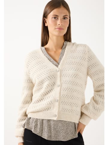 More & More kurze Ajour-Strickjacke, Zierknöpfe in powder cream