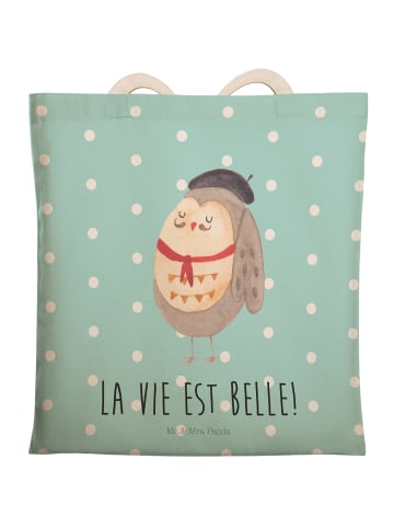 Mr. & Mrs. Panda Tote Bag Eule Frankreich mit Spruch in Türkis Pastell