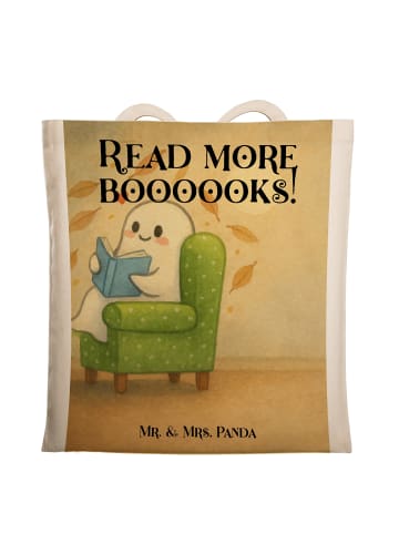 Mr. & Mrs. Panda Shopping Tasche Gespenst  Buch  Design mit Spruch in Weiß