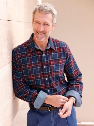 WITT WEIDEN Langarm-Hemd in marine-kirsche-kariert