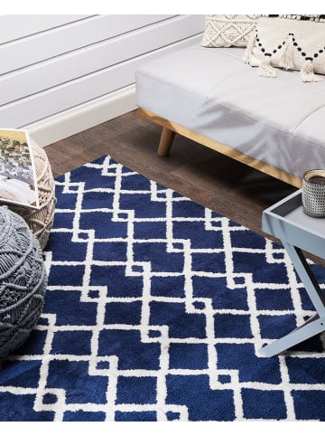 Beliani Kurzflor SERRES in Blau/Weiß - (W) 140 x (H) 1 x (L) 200 cm