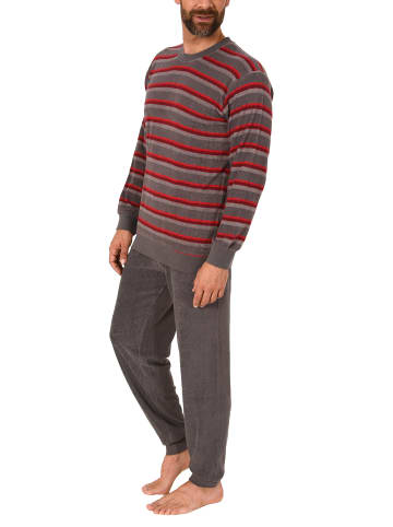 NORMANN Frottee Pyjama langarm Schlafanzug Bündchen Streifen - 49663 in grau