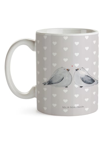Mr. & Mrs. Panda Keramiktasse Turteltauben Liebe ohne Spruch in Grau Pastell