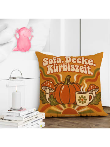 Mr. & Mrs. Panda Kissen Kürbis retro Design mit Spruch in Weiß