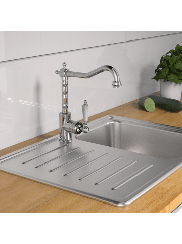 Franz Joseph Schütte OLD STYLE Spültischarmatur, Chrom/Weiß