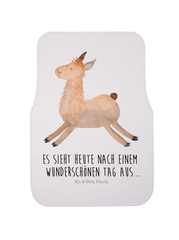Mr. & Mrs. Panda Fahrer Autofußmatte Lama Springen mit Spruch in Weiß