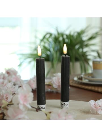 Adilina 2x LED Stabkerzen LINA Rustik-Optik Echtwachs H: 16cm in schwarz