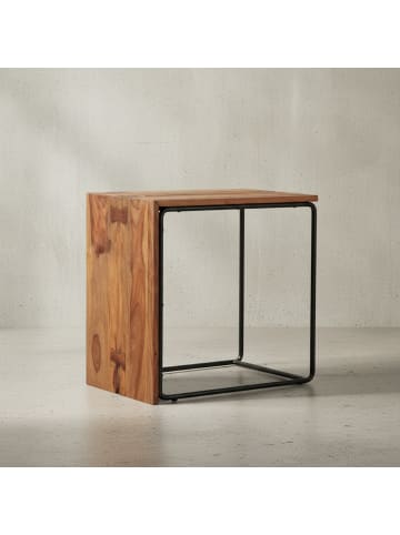 KADIMA DESIGN Massivholz Beistelltisch, Industrial-Style, 45x30x45 cm, Sofatisch