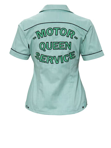 Queen Kerosin Queen Kerosin QUEEN KEROSIN Kurzarm Reverskragen Bluse im Racing Design Motor Queen in türkis