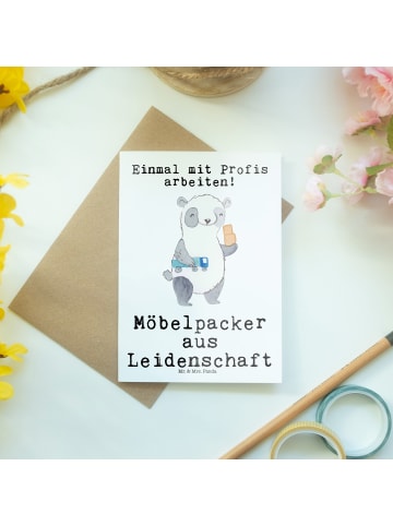 Mr. & Mrs. Panda Klappkarte Möbelpacker Leidenschaft mit Spruch in Weiß