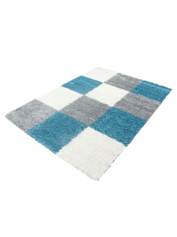 KADIMA DESIGN Teppich Hochflor Karo Polypropylen Wohnzimmer Shaggy in Türkis