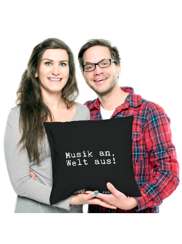 Mr. & Mrs. Panda Zierkissen Musik an, Welt aus!... mit Spruch in Schwarz