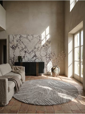 KADIMA DESIGN Wollteppich Kurzflor LEVEN Floral Naturfaser Wohnzimmer in Grau