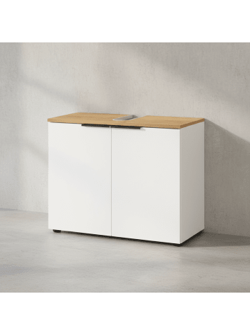 KADIMA DESIGN Waschbeckenunterschrank, Siphonaussparung, 70x34x58 cm, Weiß-Beige