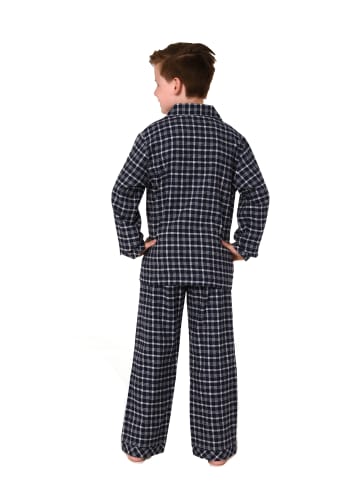 NORMANN Flanell Pyjama langarm Schlafanzug Karo Knopfleiste - 70126 in grau