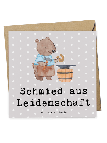 Mr. & Mrs. Panda Einladungskarte Schmied Leidenschaft mit Spruch in Grau Pastell