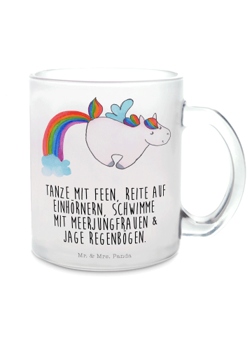 Mr. & Mrs. Panda Teetasse Glas Einhorn Fliegendes Pferd mit Spruch in Transparent