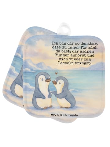 Mr. & Mrs. Panda Topfhandschuhe Pinguine trösten Design mit Spruch in Weiß
